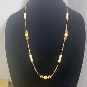 Vintage Emmons Gold Tone Necklace With Cream and Brown Beads